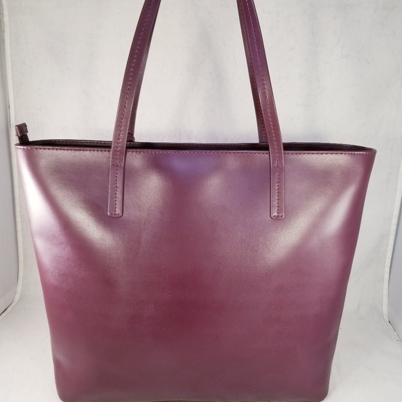 KATE SPADE NEW YORK MAROON TOTE SHOULDER BAG PURSE LEATHER LARGE BOW EUC - Picture 3 of 13